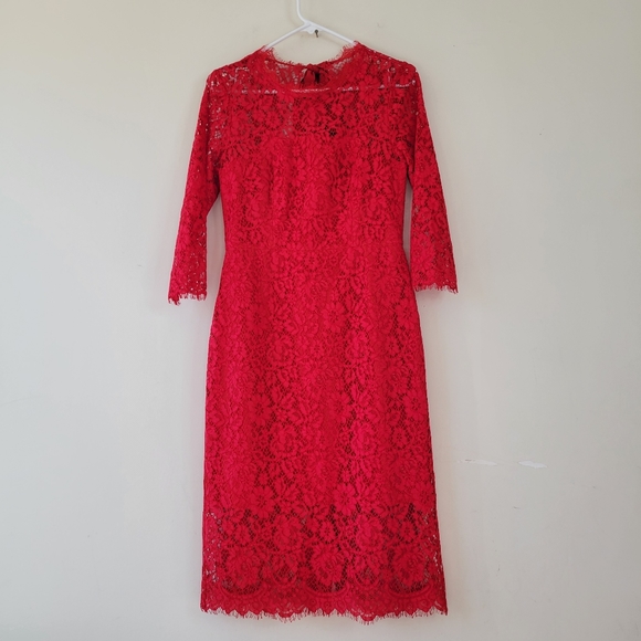 J. Crew Long-sleeve lace sheath dress back bow open back size 2 red - Picture 5 of 10